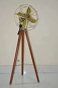 Tarano Handmade Antique Floor Fan, Royal Navy Fan With Brown Wooden Tripod Stand