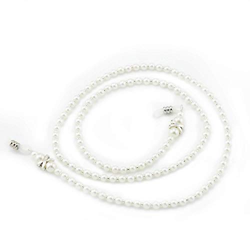 Rabi - Catenella per occhiali da donna, alla moda, con piccole finte perle e perline bianche; in confezione da 2