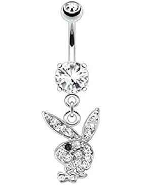 Paula & Fritz® Bauchnabelpiercing aus Edelstahl Chirurgenstahl 316L Anhänger Playboy Bunny besetzt mit Zirkonia...
