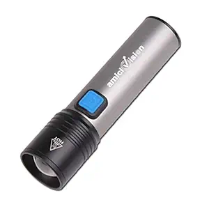 amiciVision USB-Rechargeable LED Flashlight T6 LED, 4 Modes Zoomable Powerful Torch with Built-in Battery (Torch)