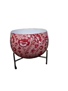TNZ Creations Metal Meena Pot with Stand | Multicolour Design, Flower Pot for Home Decor | Table Top Flower Pot | Best for Indoor Plantation.