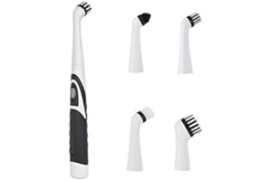 HAOKAINI Cepillo de limpieza eléctrico 4 en 1 con 4 cabezales de repuesto, cepillo eléctrico inalámbrico para suciedad, aceite, polvo, hogar, baño, cocina