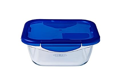 Pyrex COOK & GO 8019918 Boîte carrée de cuisson/conservation avec Couvercle/Etanche/4 Rabats Verre Transparent 21 x 21 x 8 cm 1,9 L