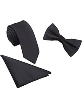 Herren Classic 6*12cm Fliege & 6cm Schmale Krawatte & 22*22 cm Einstecktuch 3 in 1 Sets - Einfarbig Schwarz
