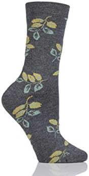 Ladies 1 Pair Thought Larkin Floral Bamboo and Organic Cotton Socks Grey 4-7