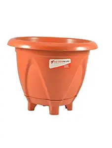 HaRvic Unbreakable Plastic Pot with Bottom Tray Set (5 LTR.) Flower pots for Gardening | for Home Garden, Kitchen Garden, Balcony Garden,Window Garden and Outdoor(Pack of 1-Brown)