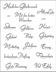 Viva Decor My Paper World Silikon-Stempel 043 Set mit 18 Stempel, "Text I", Clearstempel, Wünsche zu Geburtstag, Hochzeit, Geburt, Führerschein, Prüfung, Einzug, Muttertag, Jubiläum, Baby, Liebe