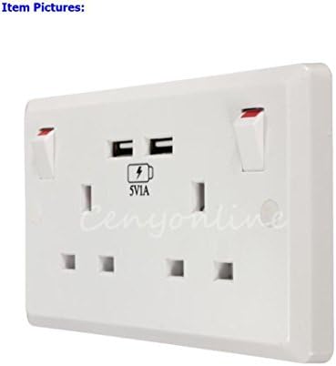 Universal Socket Double Dual 250V 13A white USB Port Electric Wall