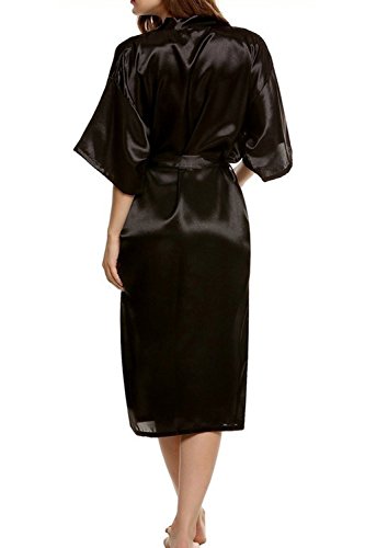 Dolamen Damen Morgenmantel Kimono, Luxuriös glatte Satin Nachtwäsche Bademantel Robe Kimono Negligee Seidenrobe locker Schlafanzug, Langer Stil - 2