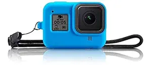 NEOHOOK Protective Silicone Sleeve Cases Lanyard Compatible with GoPro Hero 8 Black Accessories Soft Rubber Frame Cover Case Protection for Hero 8 Black Action Camera - Blue