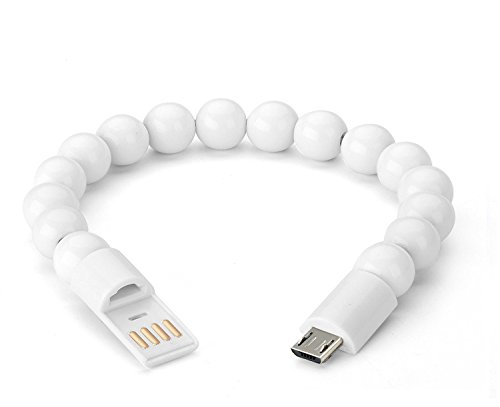 PhoneStar Micro USB Kugel Armband zu USB Ladekabel Datenkabel für Android Smartphones Samsung, HTC, Sony, Nexus, Kindle, etc. - weiss