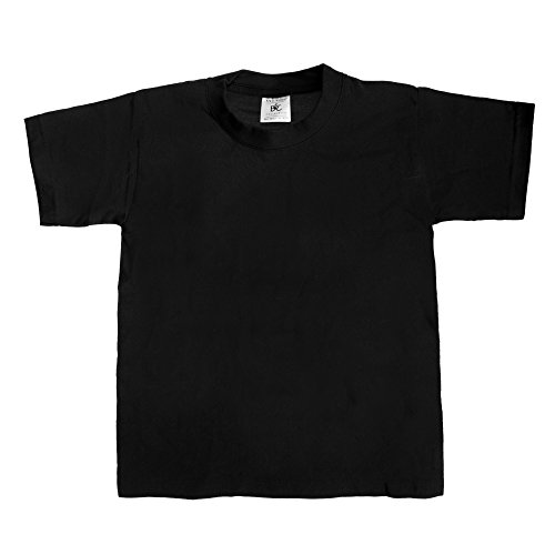 B&C - Camiseta básica de manga corta Unisex Modelo Exact 190 Niños Niñas - Verano/Calor (5-6 Años/Negro)