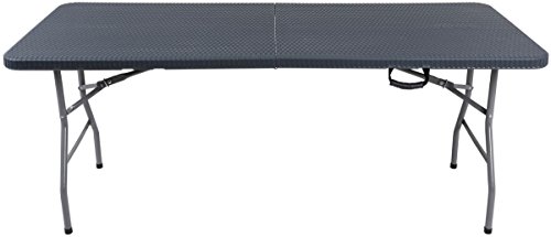 3-teilig KROLLMANN Biertischgarnitur aus Rattan in Grau bestehend aus 1 Biertisch und 2 Bierbänke, klappbar Party Garnitur - 3