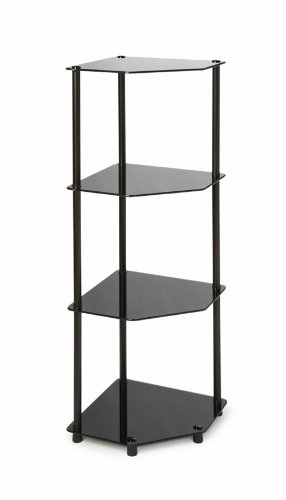 Convenience Concepts Designs2Go Classic Glass 4 Tier Corner Shelf, Black Glass