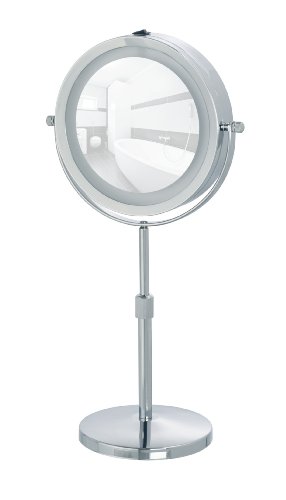 WENKO 3656540100 LED Kosmetikspiegel Lumi, Spiegelfläche ø 13cm, 500% Vergrößerung, Stahl, 21 x 35-45 x 13.5 cm, Chrom - 2