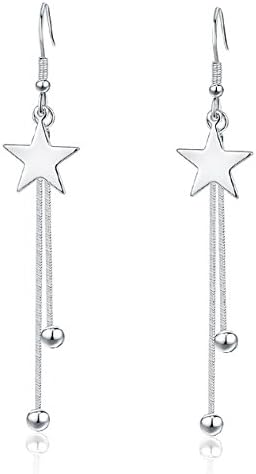 Lovely Silver Plated Dangling Ball Star Drop Earrings for Women - Girl's Little Beads Pendant Fashion Jewellery