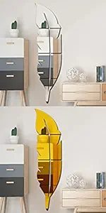 Wall1ders - Combo Plume Feather Silver and Golden (Size 76 cm x 20 cm) 3D Acrylic Stickers, 3D Mirror Stickers for Wall Large Size, 3D Wall Mirror Sticker, 3D Mirror for Wall for Home & Offices.