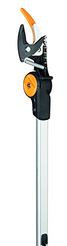 This Fiskars PowerGear X Pruner has quickly become a very popular model despite being a little on the pricey side but we have to agree that the quality is irreplaceable. Offering an overall reach of 6 meters, this non-slip handle pruner comes with a rotating head which makes it extra flexible. It offers the most reach in terms of cutting angles with a 230-degrees as its maximum. As mentioned, it's is quite costly but it does come with a very impressive 25 year warranty. Its worth that on Amazon.co.uk it has over 220 reviews which are well worth reading and only confirm our own finding. 