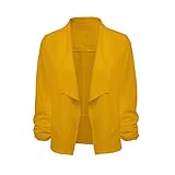 iHENGH Black Friday Weihnachten Karnevalsaktion Damen Herbst Winter Bequem Lässig Mode Frauen 3/4 Ärmel Blazer Open Front Short Cardigan Anzugjacke Arbeitsamt Mantel(XL,Gelb)