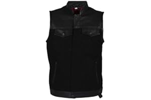IGUANA CUSTOM CLOTHES Black Leather Vest Made from DEMIN Fabric (XL)