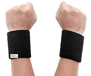 HeadTurners Sweat Band Wrist Band/Wrist Support for Gym, Cricket, Running and Sports Activities 3 inches- (2 pcs, Black)