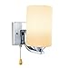 Produktbild Wandleuchte mit Zugschnur Schalter Kordel Modern Wandleuchte Innen Wandlampe Gefrostetem Glas Schirm und Nickel Grundplatte mit 5W E27 LED Leuchtmittel für Wohnzimmer Schlafzimmer Flur -Warmweiß