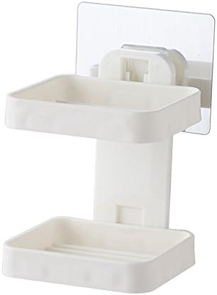 Lsgepavilion Bathroom Wall Dual-layer Adhesive Soap Box Dish Plate Tray Holder Container - White