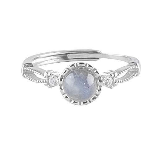 Rivertree - Anillo de Plata de Ley 925 con Piedra Lunar arcoíris, tamaño Ajustable para Mujeres y niñas