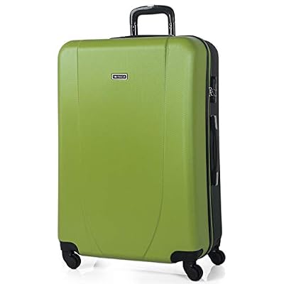 ITACA - 71170 Valise Trolley 70 cm de Grande Taille XL en ABS. Rigide, résistante, Robuste et légère. Grand Volume. Poignée télescopique, 2 anses retractables, 4 Roues, Color Pistache-Anthracite