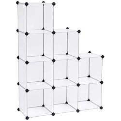 SONGMICS Armoire à chaussures en plastique, Étagère, Meuble de rangement, 9 Cubes ouverts, Modulabe, pour Vêtements, Jouets, Sacs, Dimensions : 93 x 123 x 31 cm, Semi-transparent LPC115S