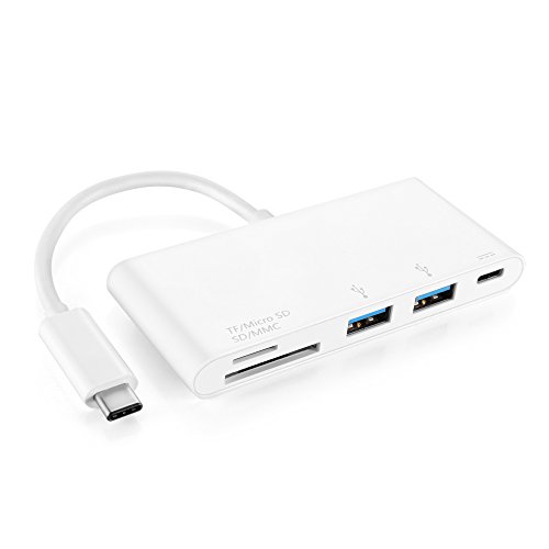 TNP USB C Micro SD/MMC/SD Card reader + USB 3.0 Typ A + USB Typ C Power Lieferung Ladegerät Port Hub Adapter – usb-c auf SuperSpeed USB, TF MicroSD & SD Memroy Kartenleser Adapter Stecker Kabel - 2