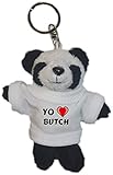 peluche suave Shopzeus Oso Panda de Peluche (Llavero) con Amo Butch en la Camiseta (Nombre de Pila/Apellido/Apodo)