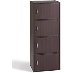 Alsapan Cube Meuble de Rangement Colonne 4 Portes Wengé 40 x 29 x 106 cm