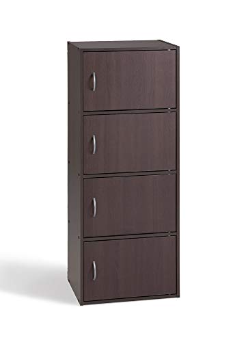 Alsapan Cube Meuble de Rangement Colonne 4 Portes Wengé 40 x 29 x 106 cm
