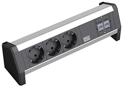 Bachmann 339.1004 - Regleta para fijar al escritorio (3 enchufes Schuko, 2x Ethernet cat. 5)