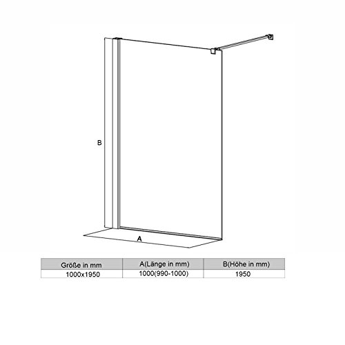 Walk In Dusche Duschabtrennung Duschwand Duschkabine 100x195cm aus ESG Sicherheitsglas mit Nanobeschichtung - 3