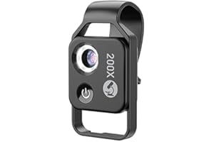 YIDOBLO APL-MS002BK Flexibles, verstellbares und tragbares Handyobjektivmikroskop, zum Anklippen, HD, 200-fach, kompatibel mit allen Smartphones, mit CPL Polarisator, LED-Licht, USB-Ladeanschluss