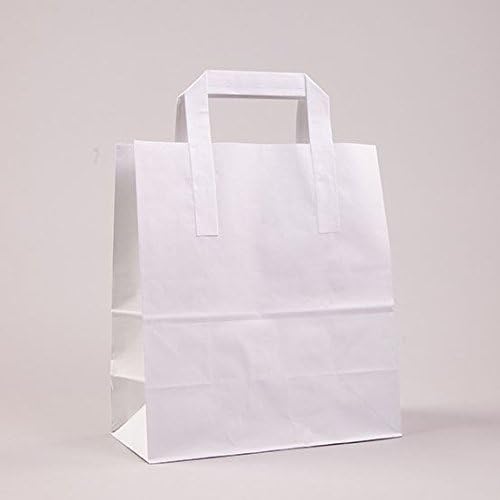 Recycled Standard Takeaway White SOS Carrier Bags with Flat Handles 22cm x 25cm + 11cm pack of 20