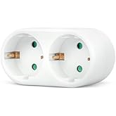 Garza - Front Double Adapter, (2 Schuko sockets) | Double plug plug with ground socket | Child Protection | White