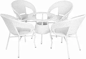 Corazzin Garden Patio Seating Chair and Table Set with Glass Balcony Outdoor Furniture with 1 Tables and 4 Chair Set (White)