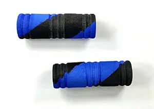 A2D 2702. DH-B.B Abstract Design Bike Comfort Riding Foam Rubber Bike Handle Grips Covers Set of 2 Black n Blue for Suzuki Gixxer SF-Fi MotoGP Edition