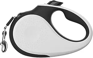 Pets Empire 360? Tangle-Free, Heavy Duty Retractable Dog Leash with Anti-Slip Handle; 16 ft Strong Nylon Tape; One-Handed Brake, Pause, Lock (White, Large)