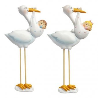 Dekofigur zur Geburt eines Mädchens: Storch, Polyresin, 95 mm