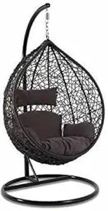 UrbanAero Hammock Swing Chair with Powder Coated Iron Stand for Home Hanging Swings for Indoor, Outdoor, Home, Patio, Yard, Balcony, Garden (Brown Swing and Brown Cushion)