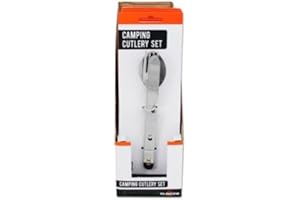 Milestone Camping 65660 4-in-1 Camping Utensils Set / Contains Fork, Knife, Spoon / Built-In Bottle Opener Included / Stainless Steel Material / Storage Lock System, Silver