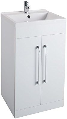 Gloss White 500mm Bathroom Basin Sink Vanity Unit Cabinet Modern Square Including FREE BASIN TAP (DOM)