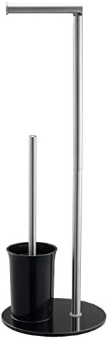 Lyndan - Toilet Paper Holder | High Quality Bathroom Stand | Round Tempered Glass Base Floor Standing Roll Storer Toilet Brush Cup Combo Set