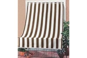 Corredocasa Tenda da Sole a Tinta Unita o Righe da Esterno - Ideale per Balcone Veranda Terrazzo terrazzino casa con Anelli e Ganci Tessuto Resistente (140L x 250A cm (1 Pannelli), Marrone Righe)
