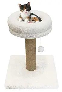 Hiputee Fur Activity Cat Tree Scratching Post with Natural Sisal Tower for Kittens and Cat (White)