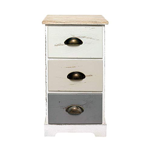 Rebecca Mobili Mesilla de noche con 3 cajones, cómoda de madera, gris beige blanco, madera de paulownnia, estilo vintage, baño dormitorio - Medidas: 102 x 32 x 26 cm ( AxANxF) - Art. RE4481
